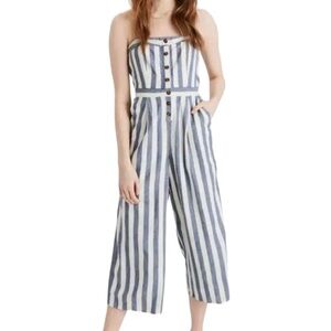American Eagle Outfitters Navy and White Striped Jumpsuit size L